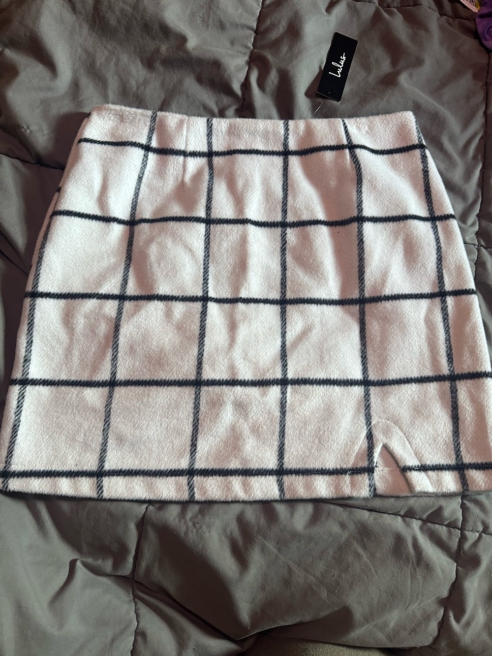 Lulu's White Mini Skirt with Black Windowpane Grid